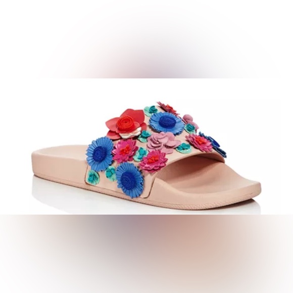 Kate Spade Skye Floral Leather Pool Slide Sandals Size 8.5 - Picture 3 of 10